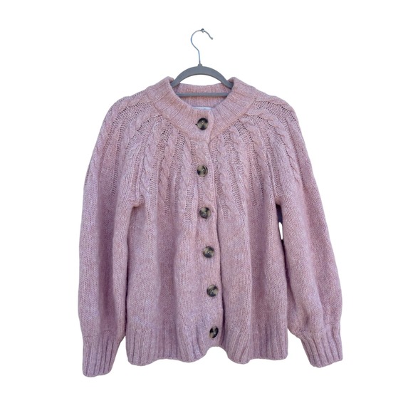 Madewell Pink Cable Knit Wool Blend Cardigan Sweater Sz S - Picture 1 of 6